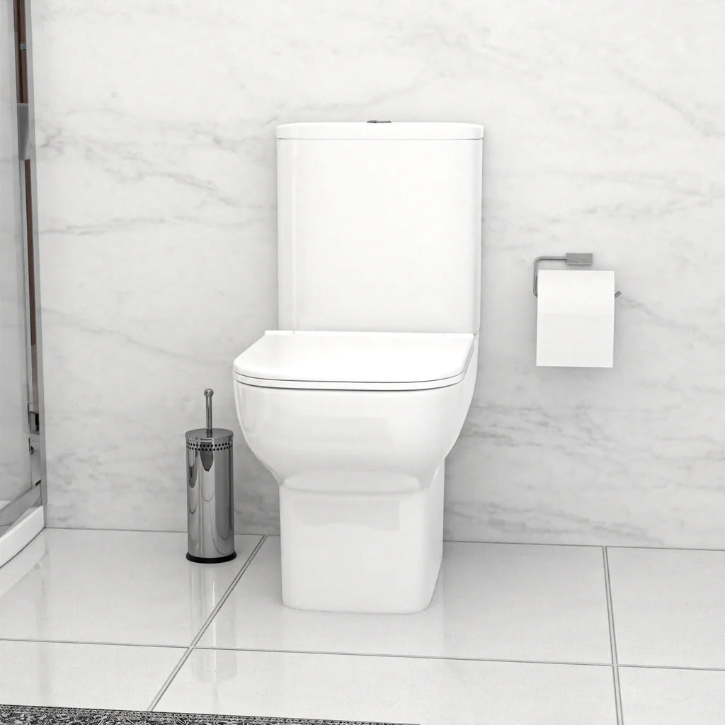 Louie Modern Square Close Coupled Toilet, 500mm Pedestal Basin & Shower Suite (800mm Shower Tray Included) – Modern Bathroom Set