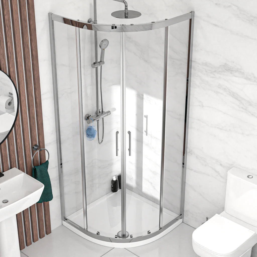 Louie Modern Square Close Coupled Toilet, 500mm Pedestal Basin & Shower Suite (800mm Shower Tray Included) – Modern Bathroom Set