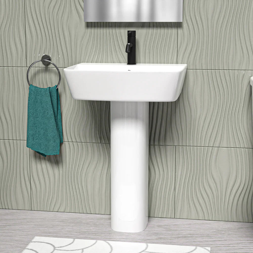 Modern Square White 560mm Full Pedestal Basin