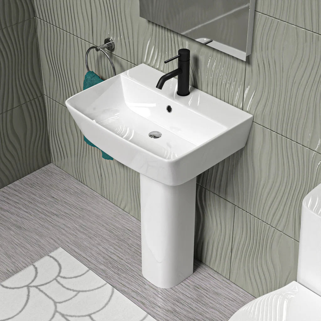 Modern Square White 560mm Full Pedestal Basin