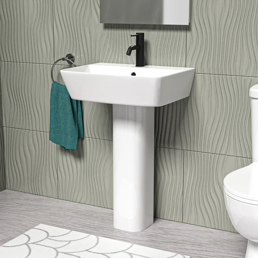 Modern Square White 560mm Full Pedestal Basin