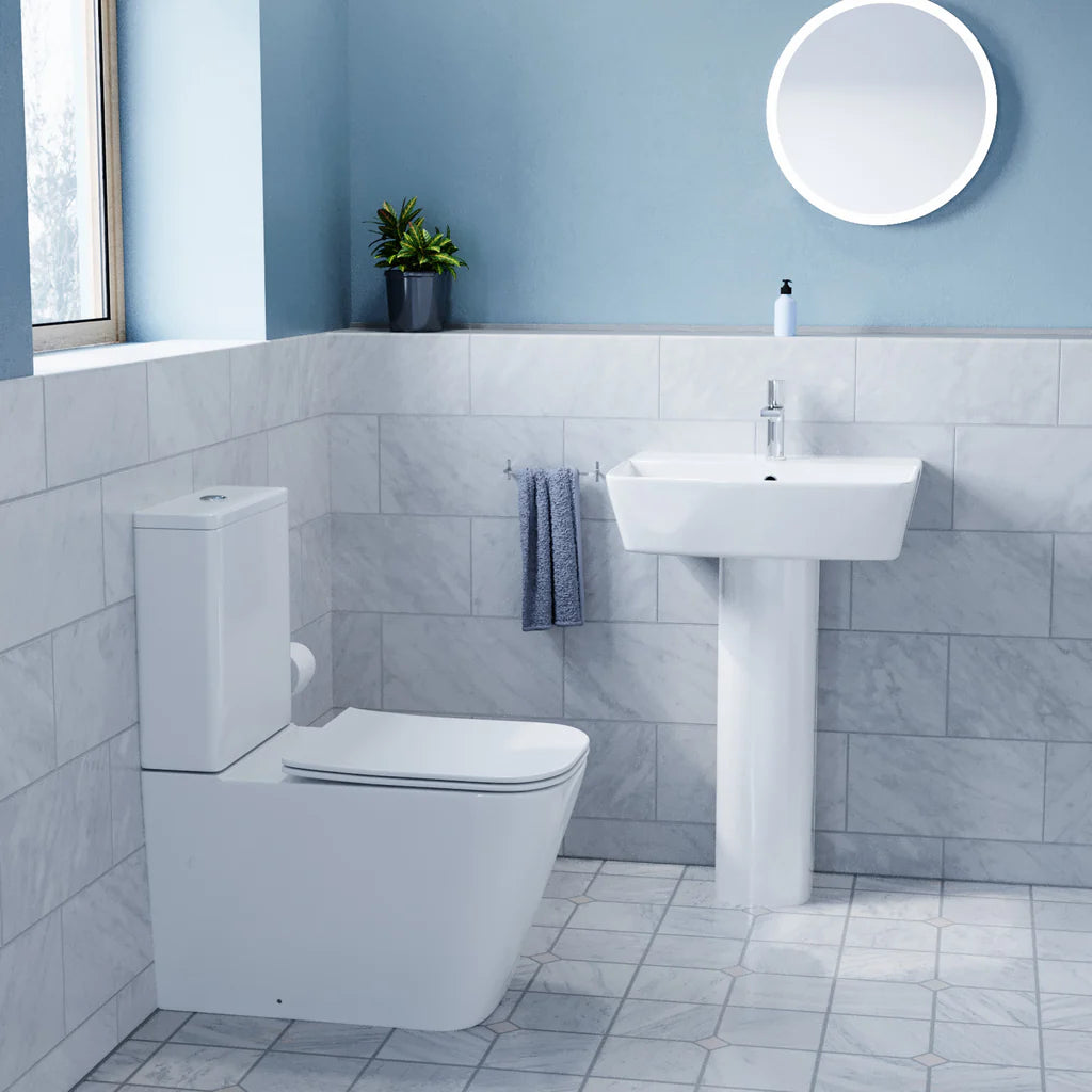 Norton Modern White Square Close Coupled Toilet & 560mm Full Pedestal Basin Set
