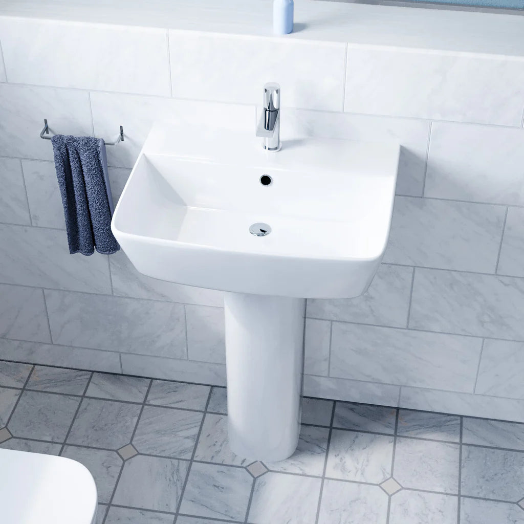 Norton Modern White Square Close Coupled Toilet & 560mm Full Pedestal Basin Set