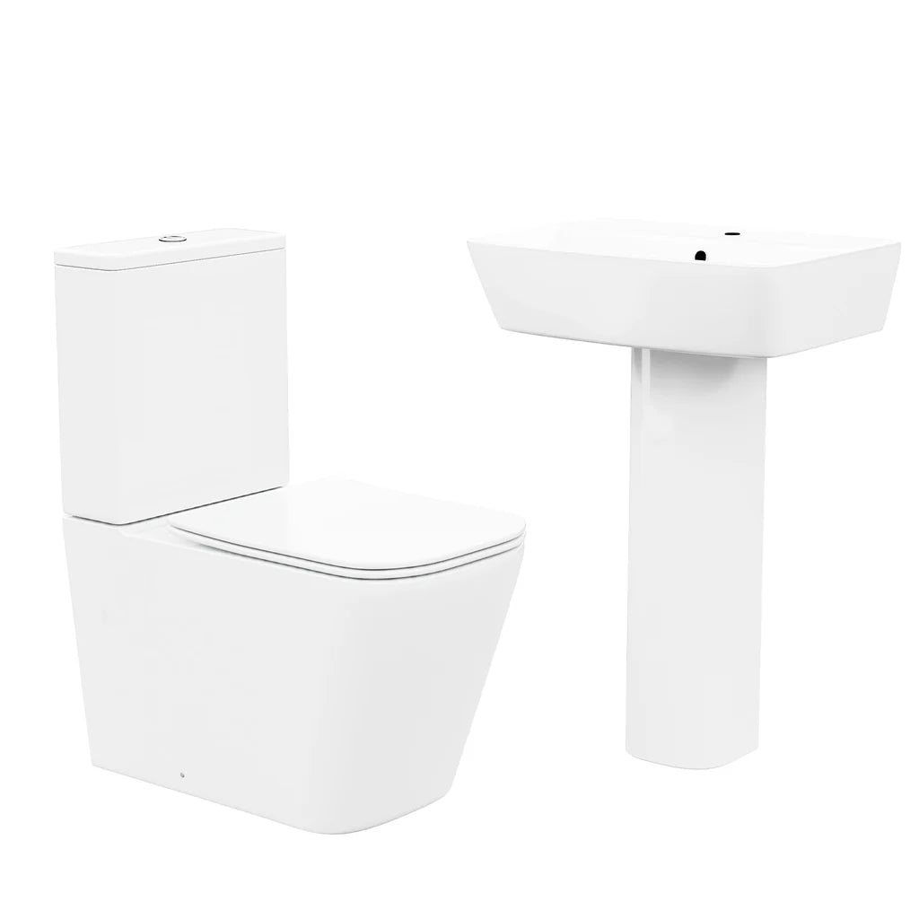 Norton Modern White Square Close Coupled Toilet & 560mm Full Pedestal Basin Set