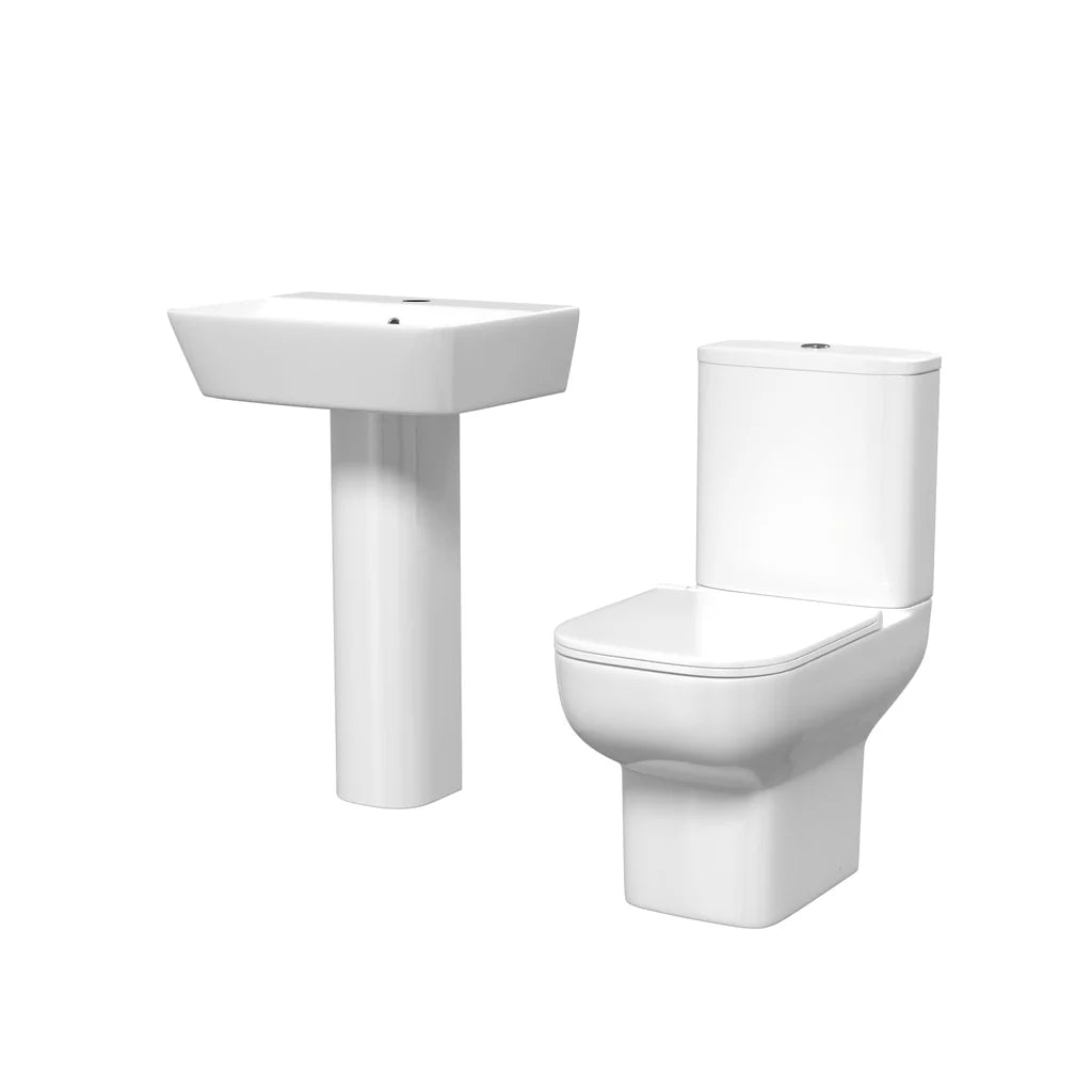 Louie Modern White Square Close Coupled Toilet & 560mm Full Pedestal Basin Set