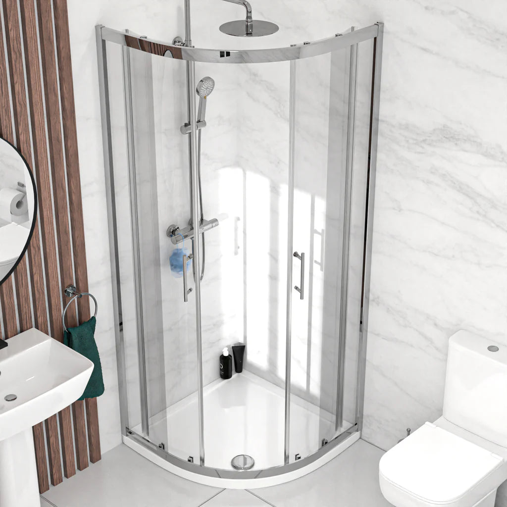 Louie Modern Square Close Coupled Toilet, 560mm Pedestal Basin & Shower Suite (800mm Shower Tray Included) – Modern Bathroom Set