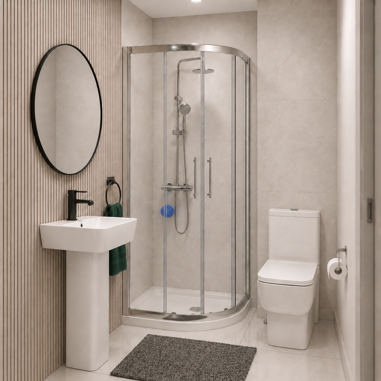 Louie Modern Square Close Coupled Toilet, 560mm Pedestal Basin & Shower Suite (800mm Shower Tray Included) – Modern Bathroom Set