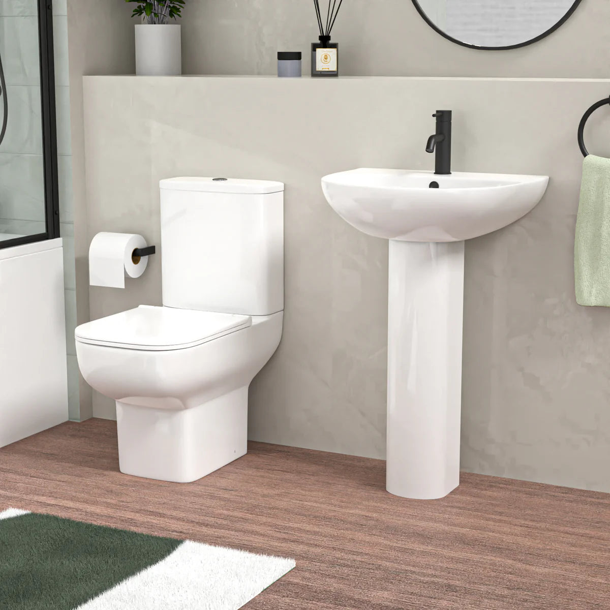 Cassis 1700mm Complete Bathroom Suite with Shower Bath & Matte Black Taps Set