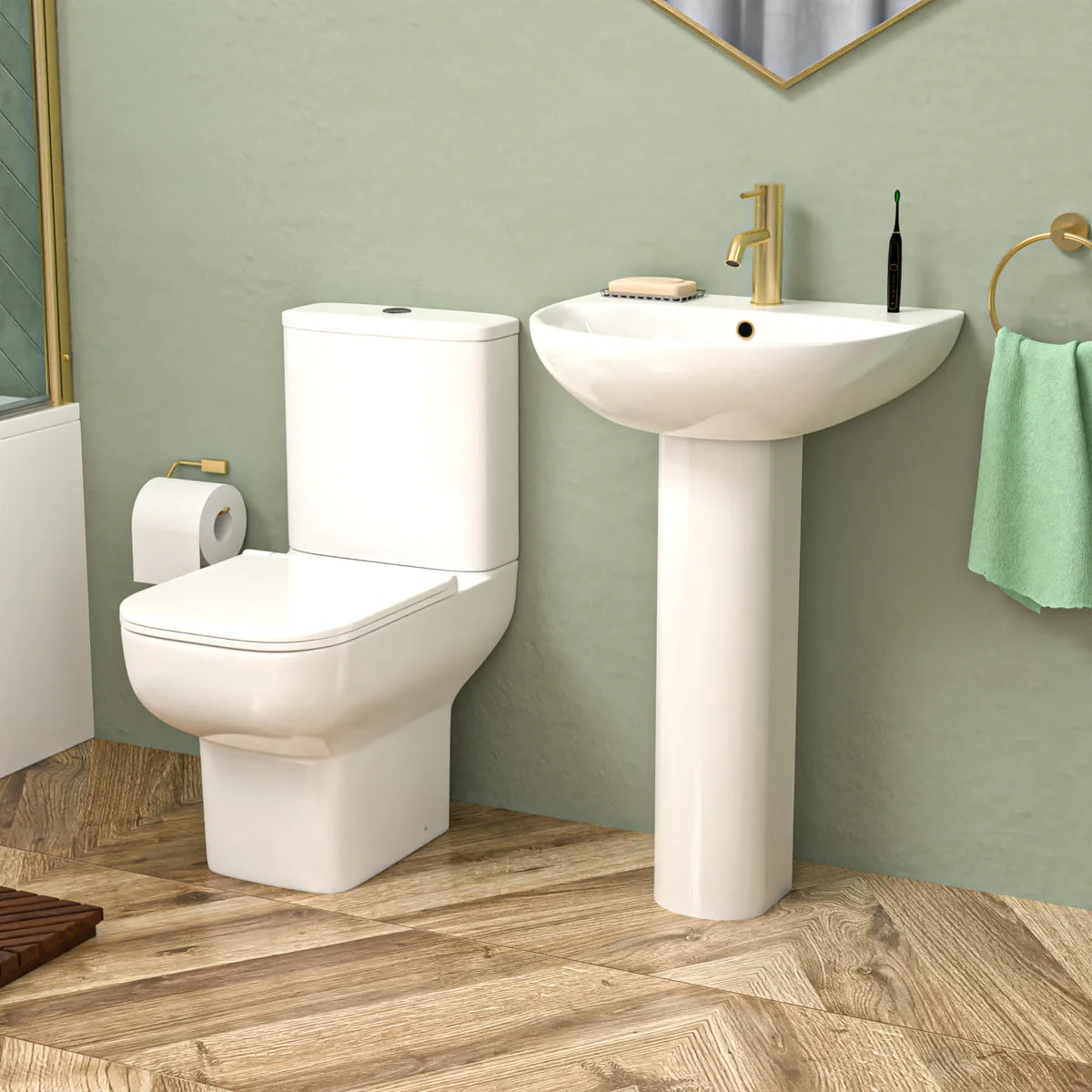 Cassis 1700mm Complete Bathroom Suite with Shower Bath & Brushed Brass Taps Set