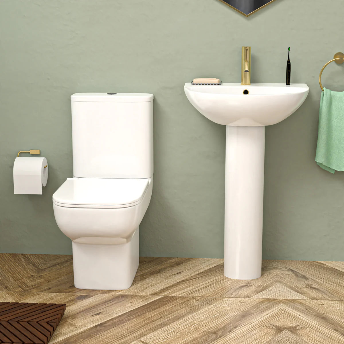 Cassis 1700mm Complete Bathroom Suite with Shower Bath & Brushed Brass Taps Set