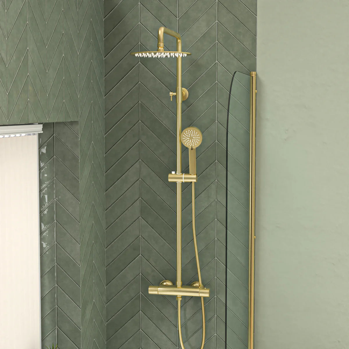 Cassis 1700mm Complete Bathroom Suite with Shower Bath & Brushed Brass Taps Set