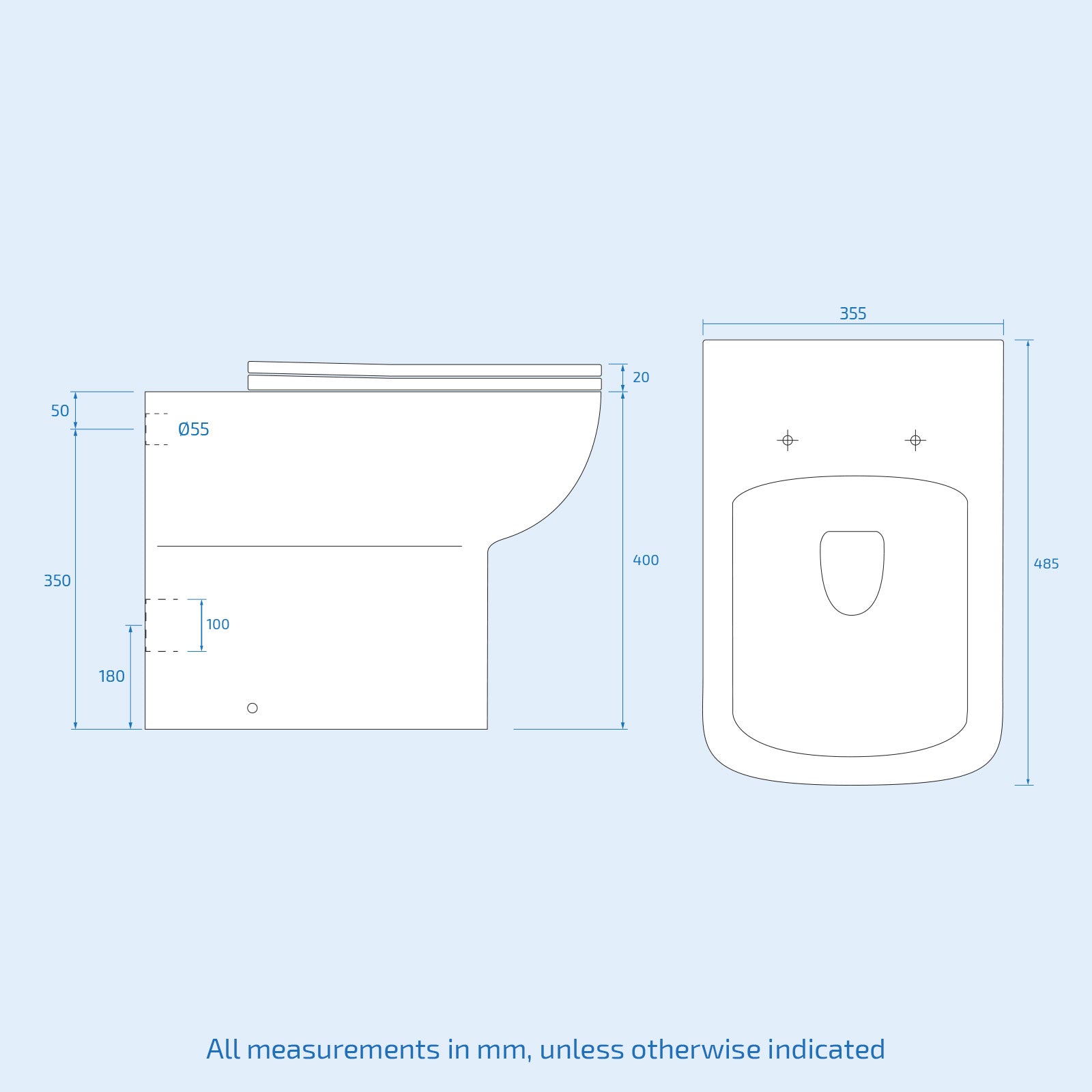 Debra Modern Rimless Back To Wall Toilet Pan & Soft Close Seat