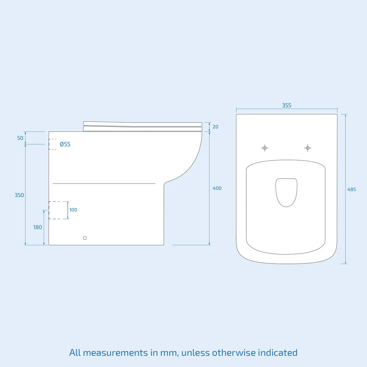 Afern Modern 500mm Rimless Back To Wall WC Toilet Gloss White