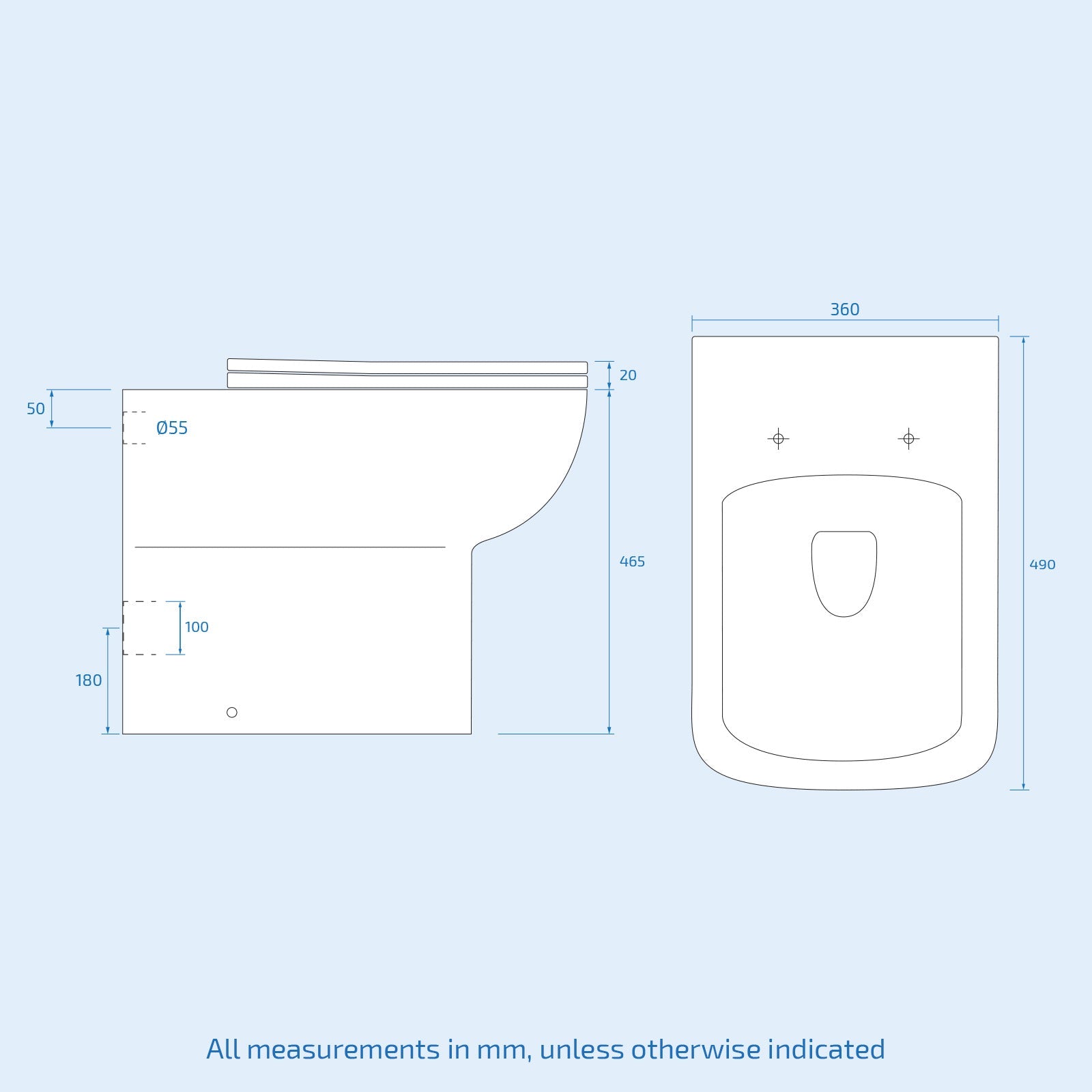 Comfort Height Rimless Back To Wall Pan & Soft Toilet Seat