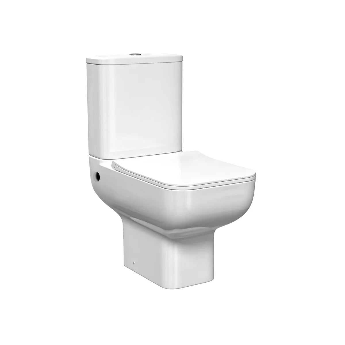 Square Rimless Close Coupled Toilet Pan without Bidet Nozzle and Valve