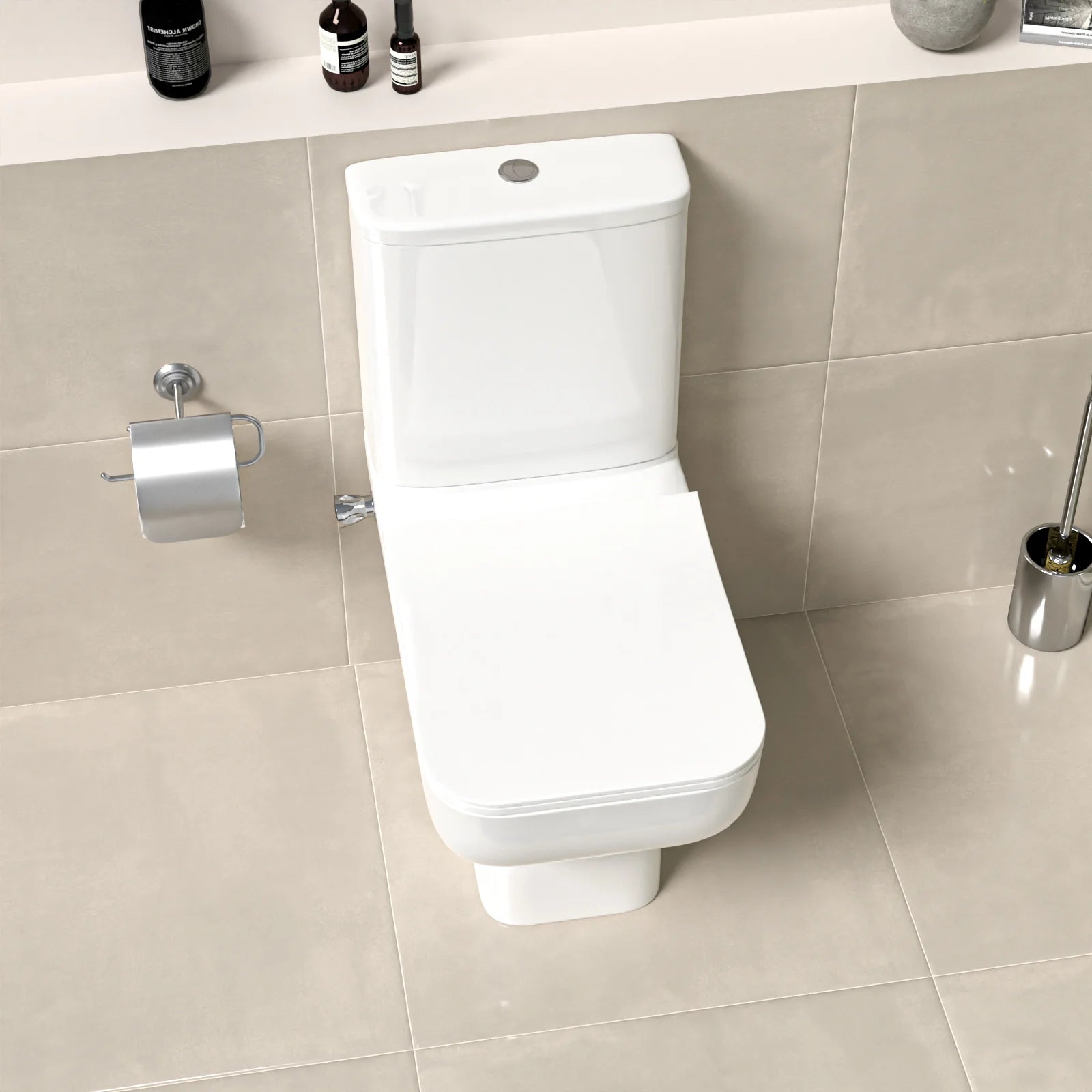 Square Rimless Close Coupled Toilet Pan with Integrated Bidet