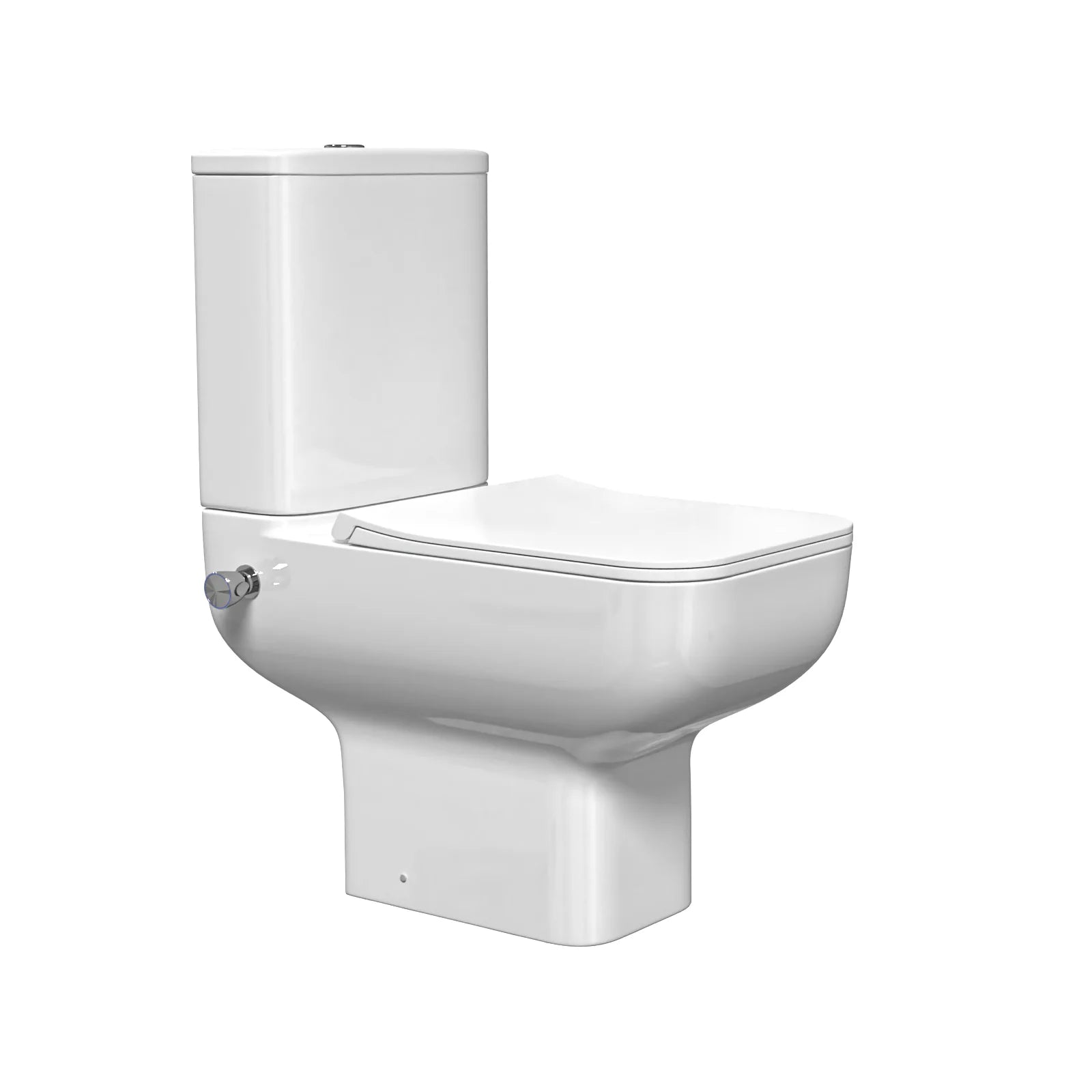 Square Rimless Close Coupled Toilet Pan with Integrated Bidet