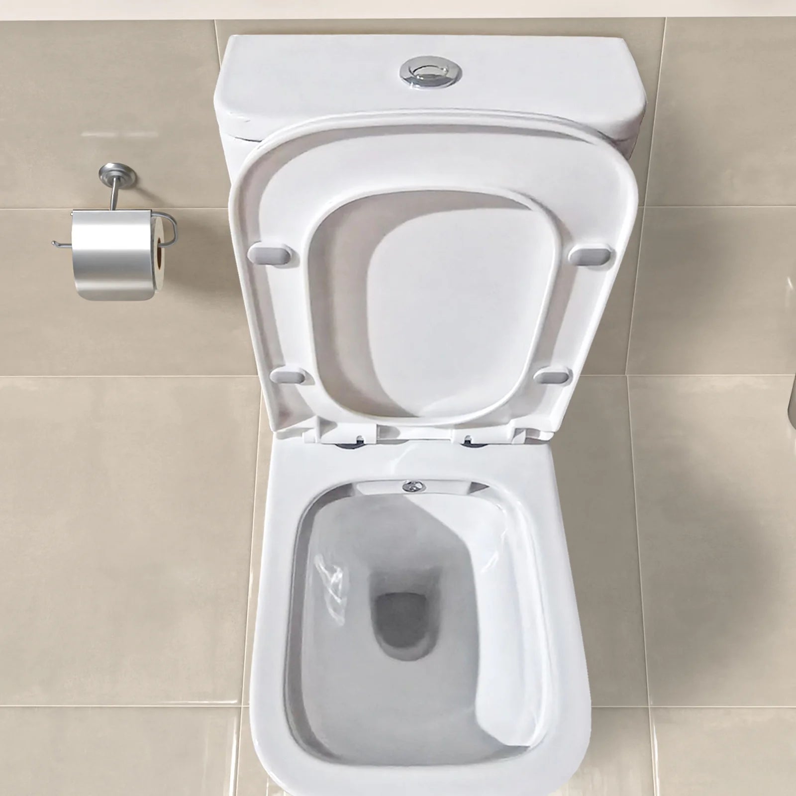 Square Rimless Close Coupled Toilet Pan with Integrated Hot Cold Bidet