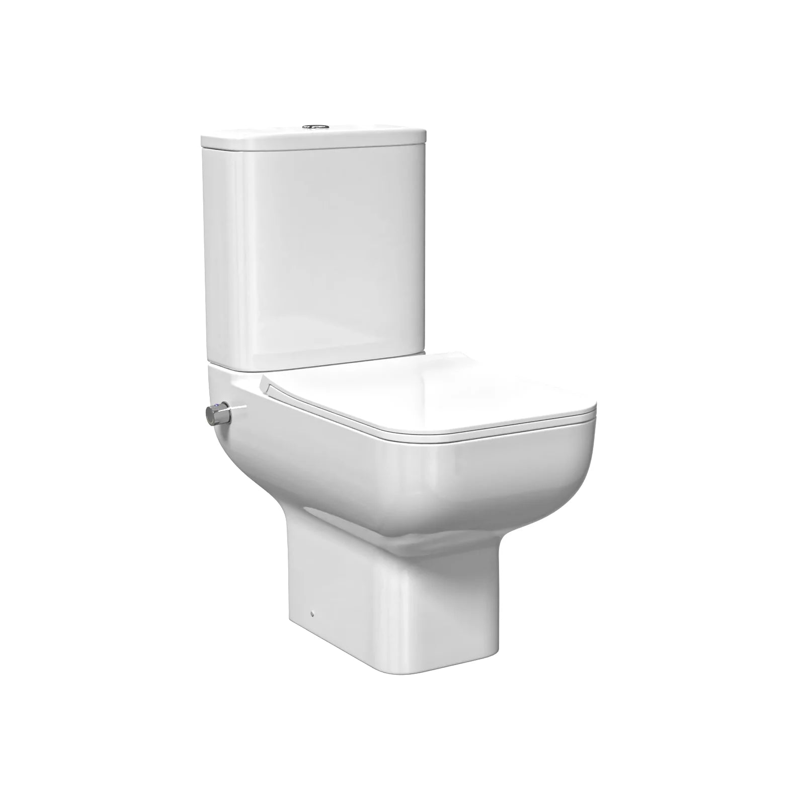 Square Rimless Close Coupled Toilet Pan with Integrated Hot Cold Bidet