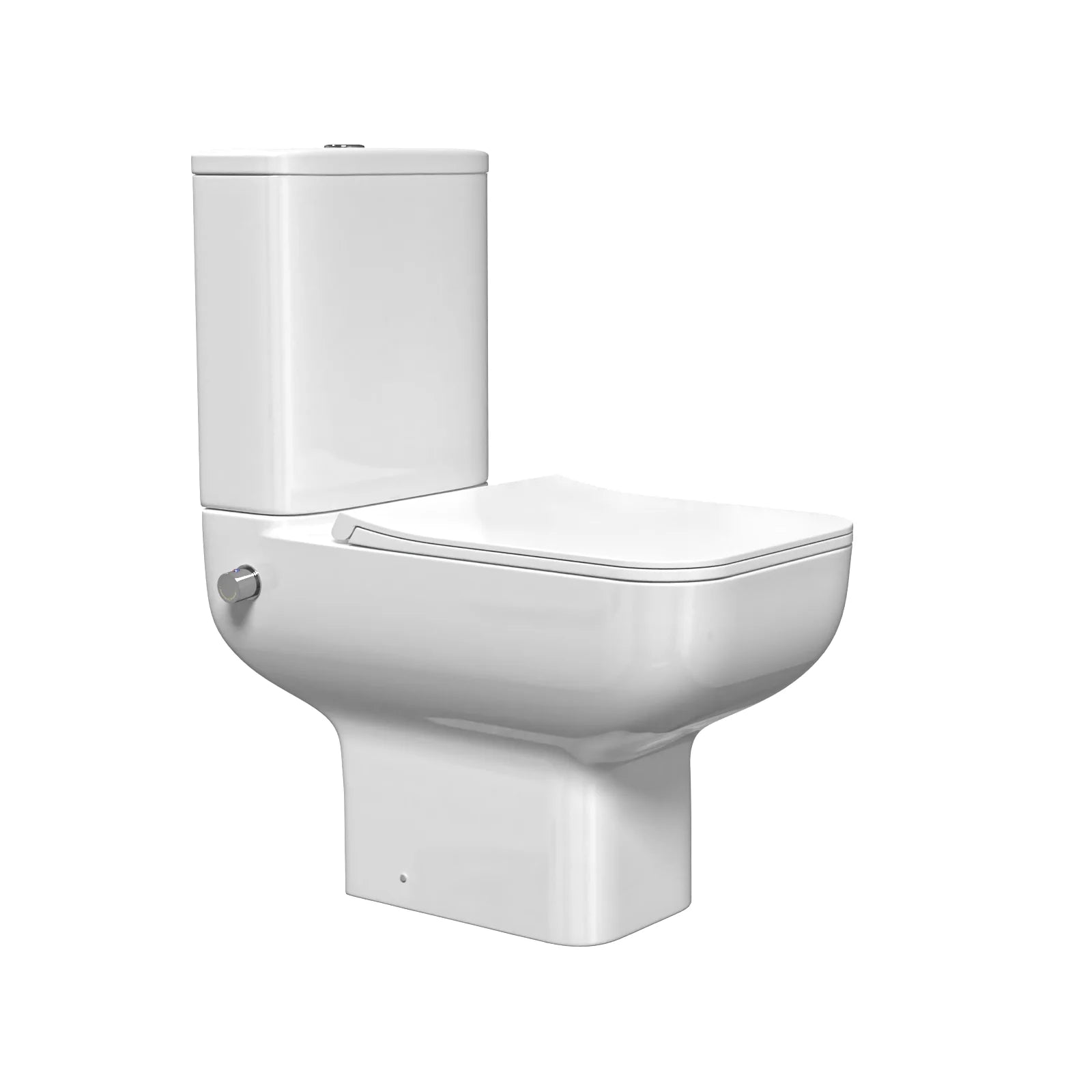 Square Rimless Close Coupled Toilet Pan with Integrated Hot Cold Bidet