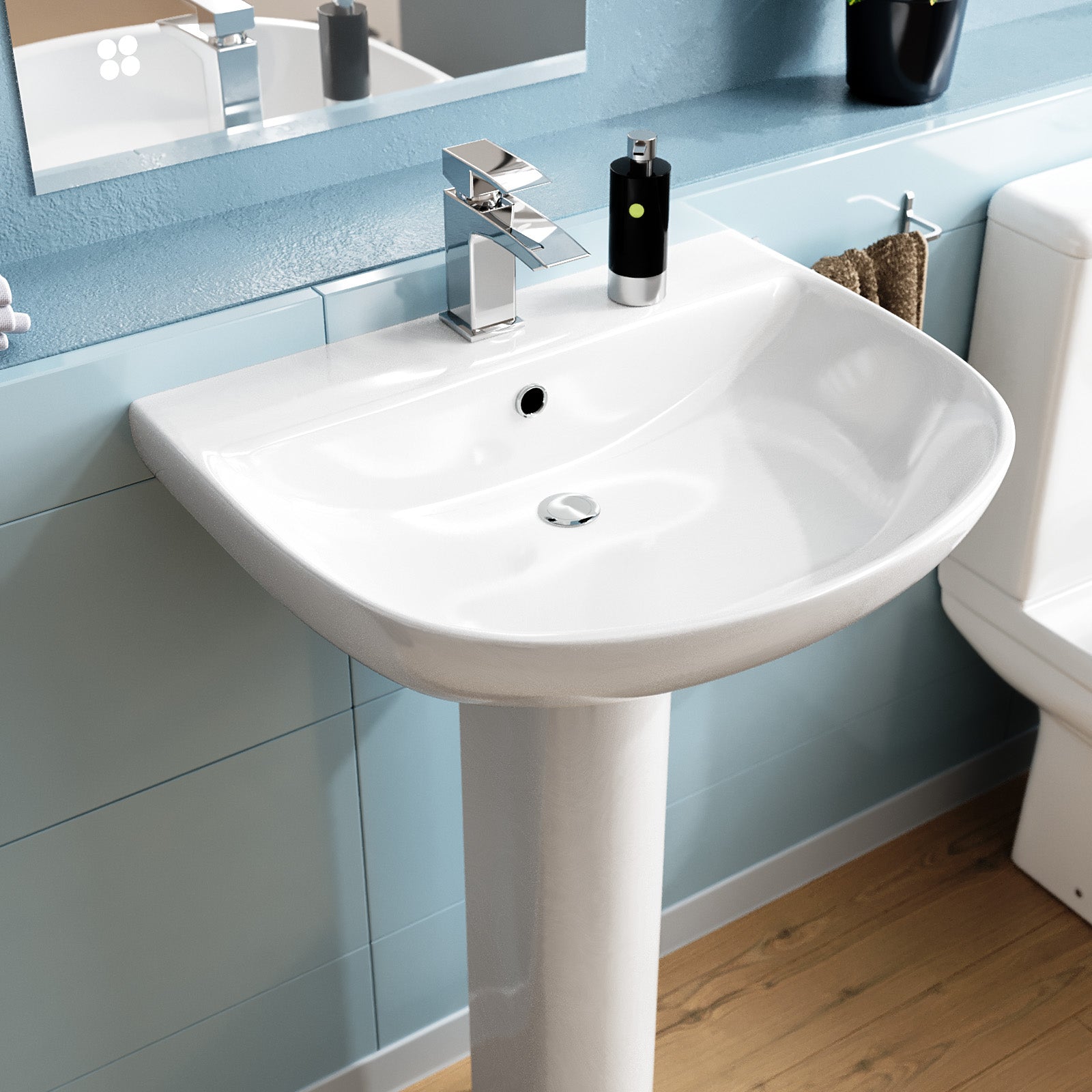 Langley 550mm Full Pedestal Basin Sink White