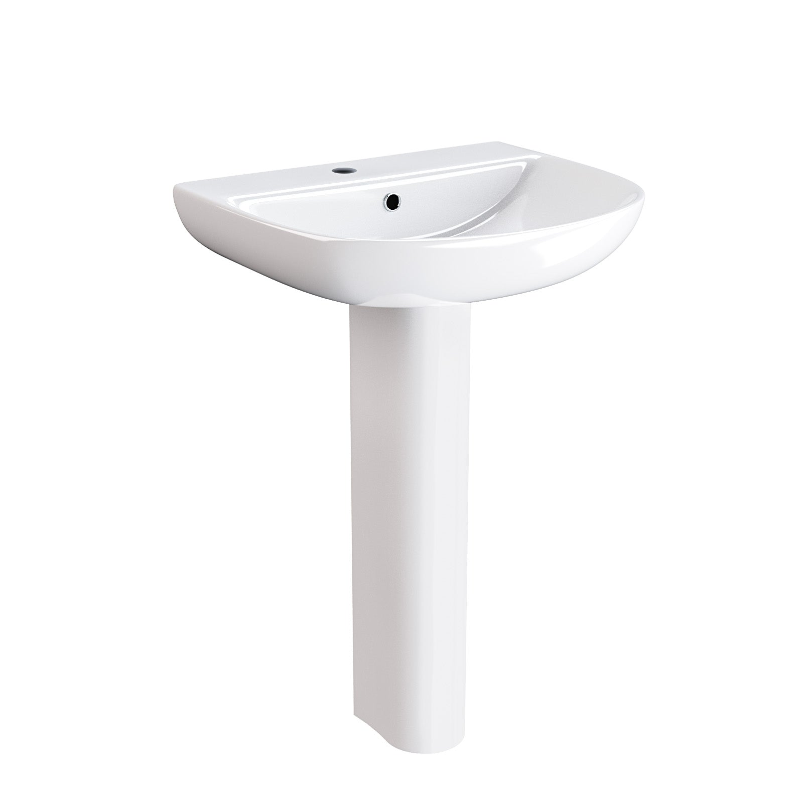Theo Round Rimless Close Coupled Toilet & 570mm Full Pedestal Basin White