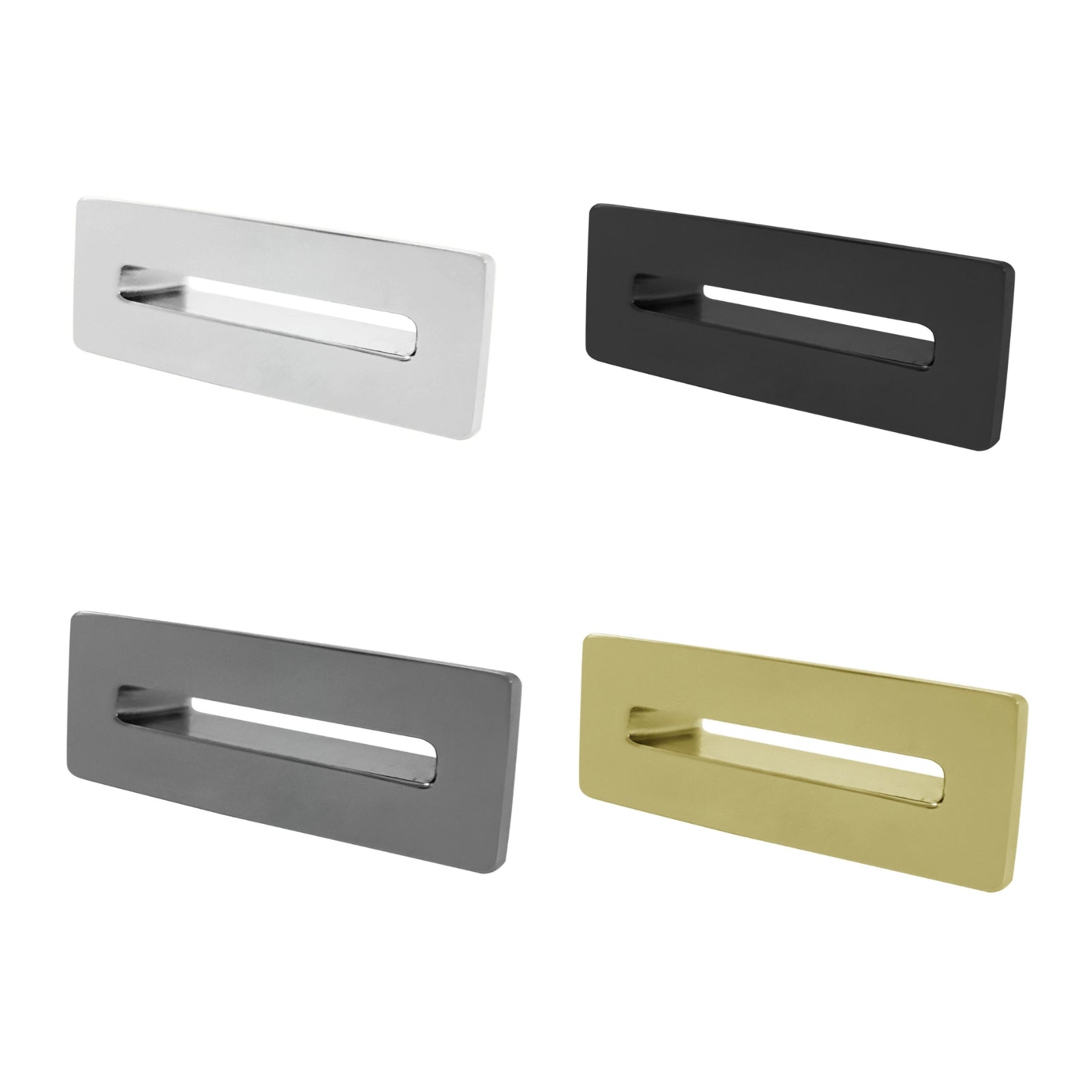Rectangle Brass Basin Overflow Cover 52mm in Chrome, Black, Brushed Brass, Grey