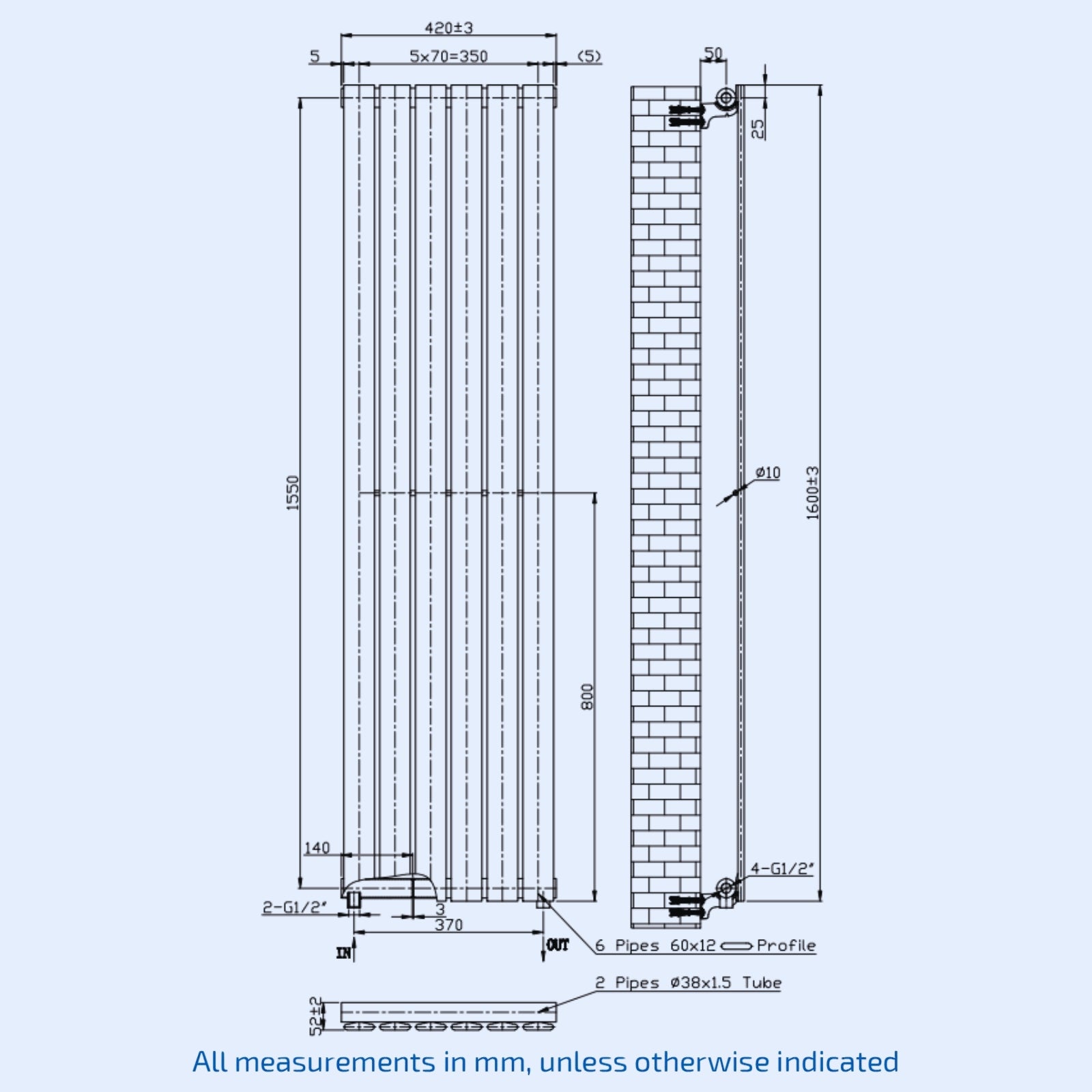 Kartell Boston Design Radiator 1600mm H x 420mm W White Vertical Designer Radiator - BOS1600-410W