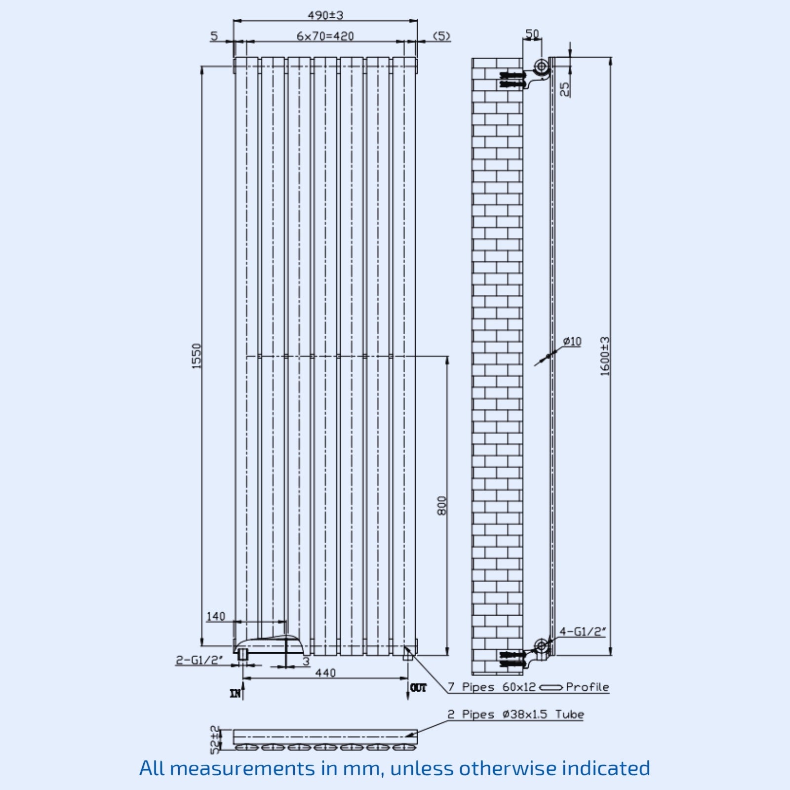 Kartell Boston Design Radiator 1600mm H x 490mm W White Vertical Designer Radiator - BOS1600-480W