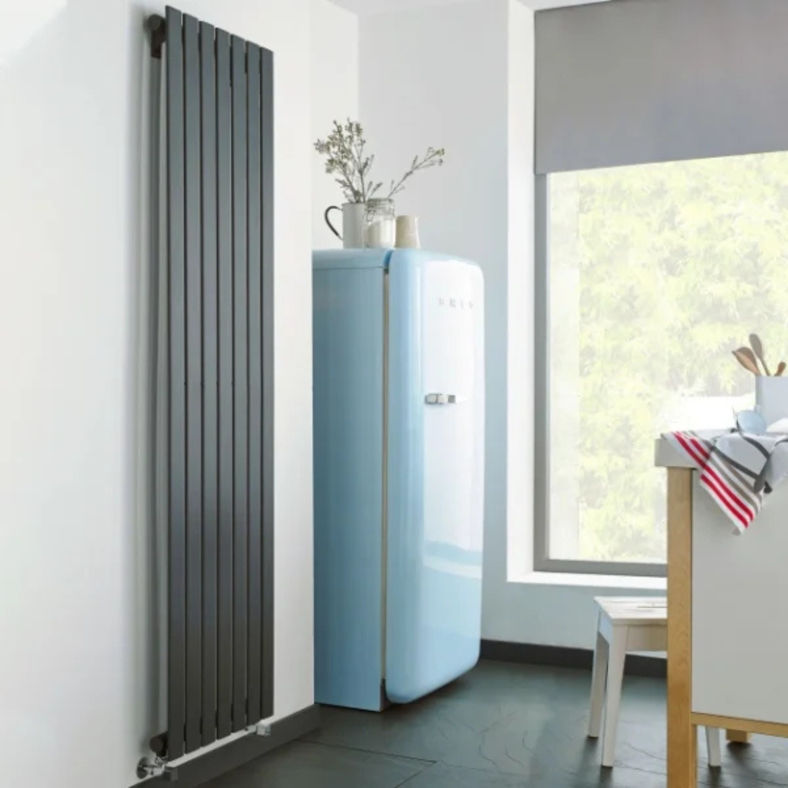 Kartell Boston Double 1800mm H x 420mm W Textured Grey Vertical Designer Radiator - BOS1800-410DA