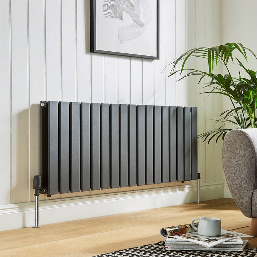 Kartell Boston Double 600mm H x 420mm W Textured Grey Horizontal Designer Radiator -BOS60-42DA