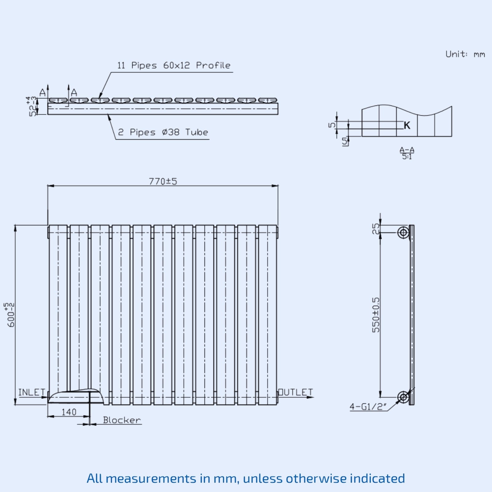 Kartell Boston Single 600mm H x 770mm W White Horizontal Designer Radiator - BOS60-77SW