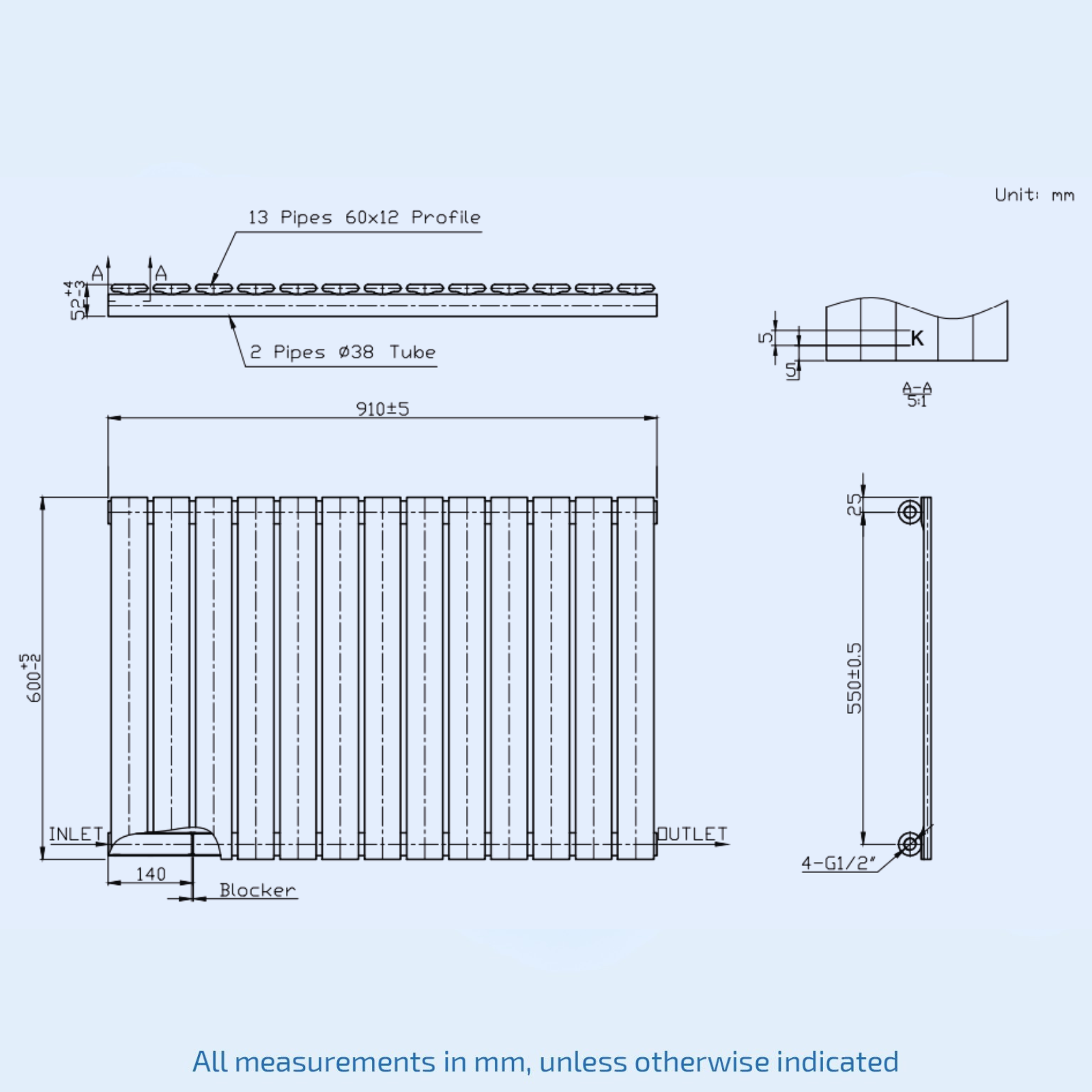 Kartell Boston Single 600mm H x 770mm W White Horizontal Designer Radiator - BOS60-77SW