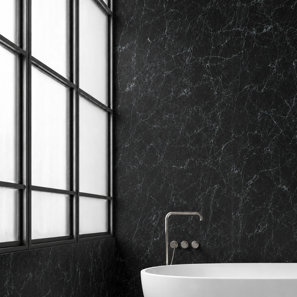 Black Quatz Gloss PVC Shower Wall Panel 1000mm X 2400mm X 10mm
