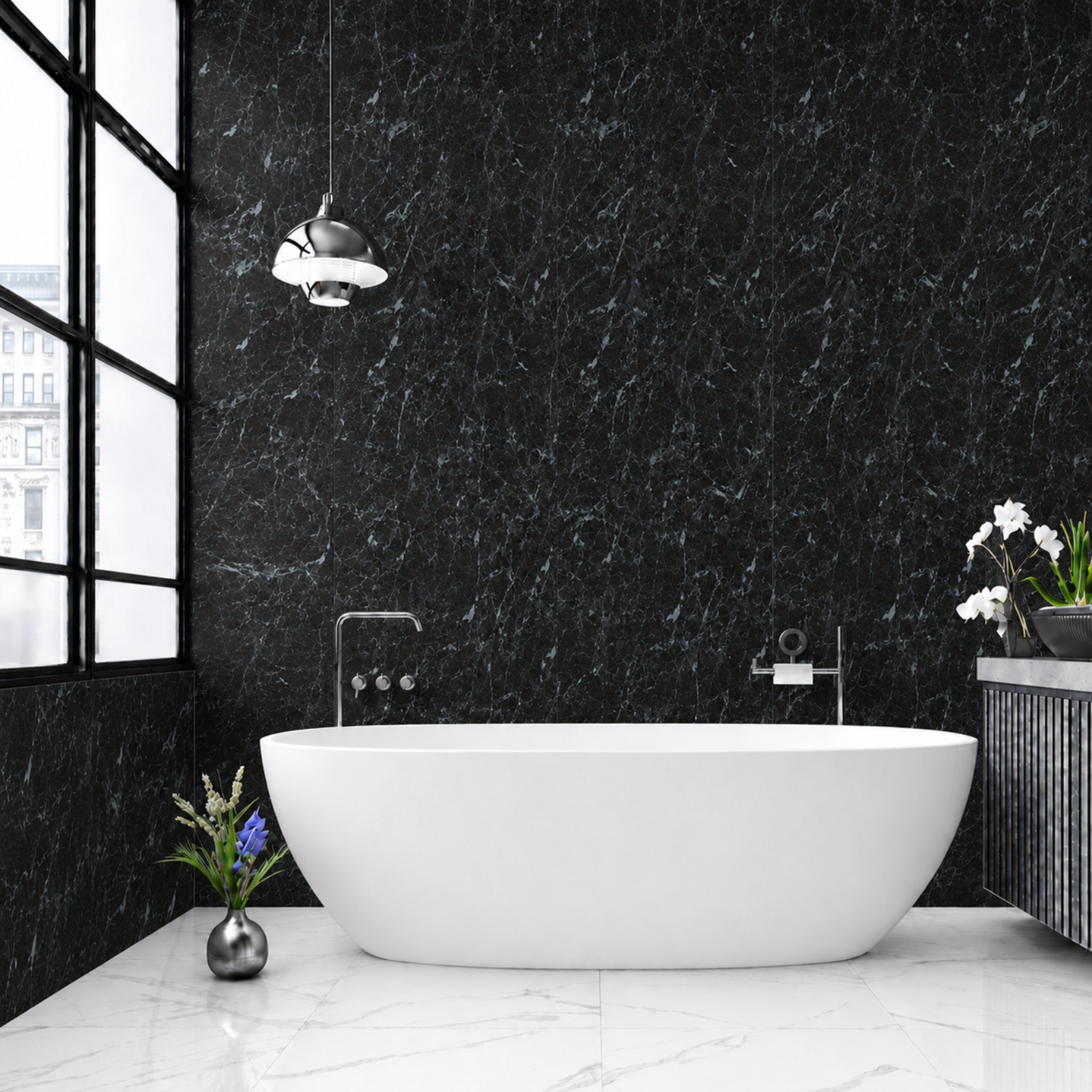 Black Quatz Gloss PVC Shower Wall Panel 1000mm X 2400mm X 10mm