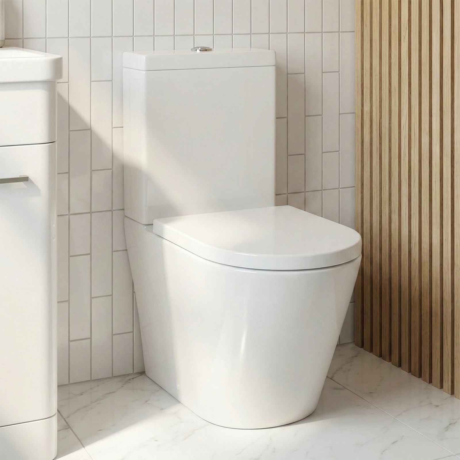 Afern 500mm White Freestanding Vanity Unit with Basin + Oakham Close Coupled Toilet with Soft Close Seat