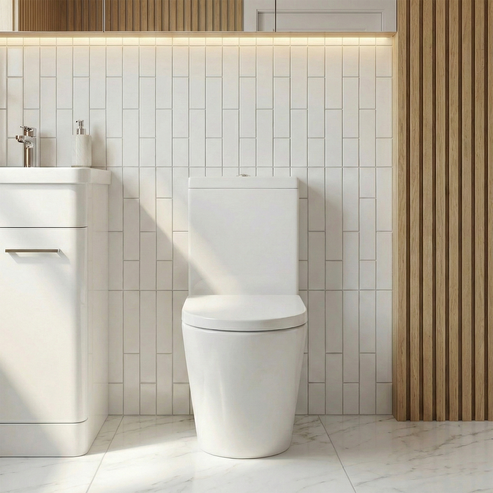 Afern 500mm White Freestanding Vanity Unit with Basin + Oakham Close Coupled Toilet with Soft Close Seat