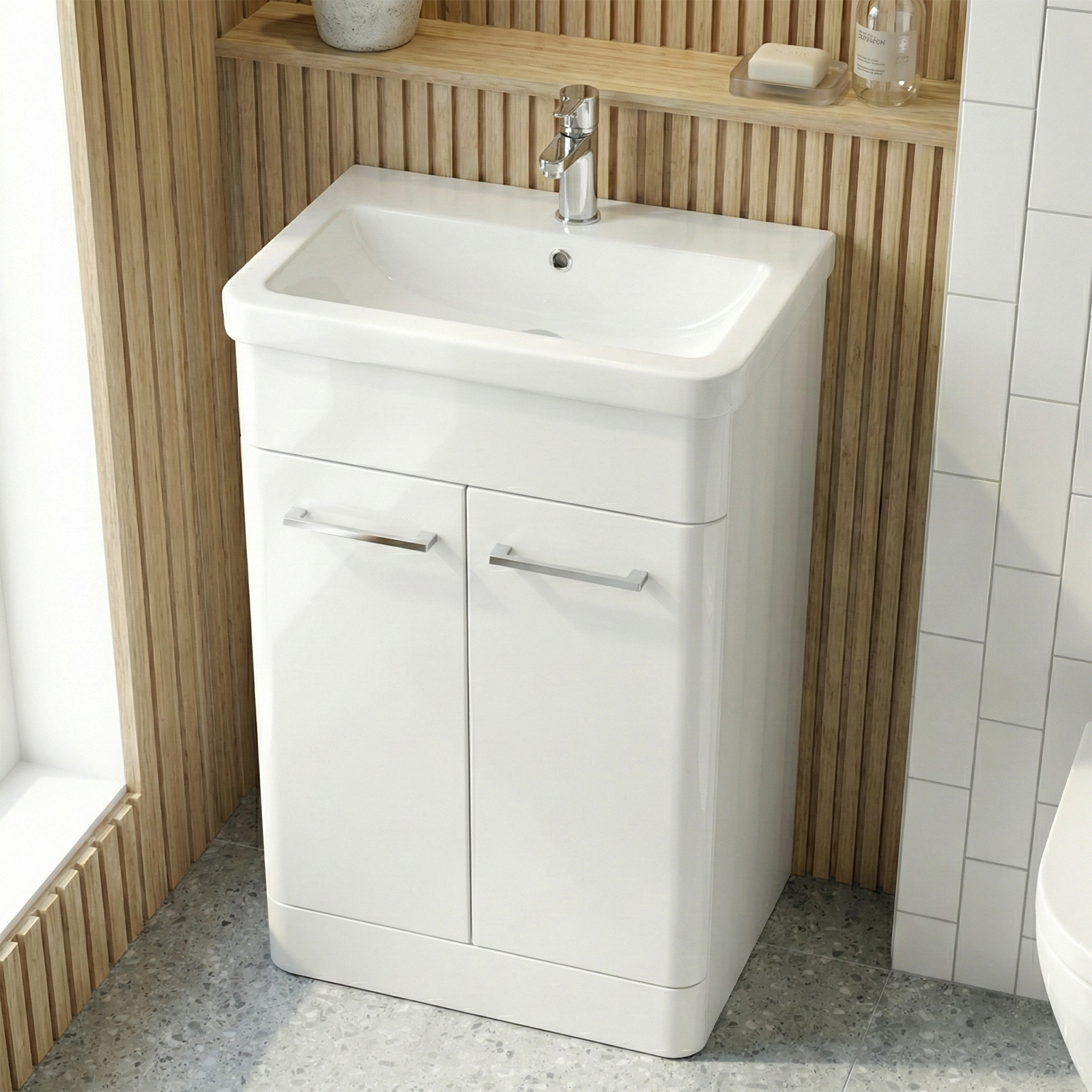 Afern 500mm White Freestanding Vanity Unit with Basin + Rimless Close Coupled Toilet with Seat & Cistern
