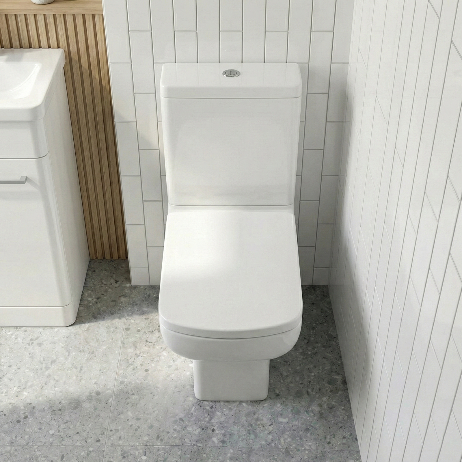Afern 500mm White Freestanding Vanity Unit with Basin + Rimless Close Coupled Toilet with Seat & Cistern