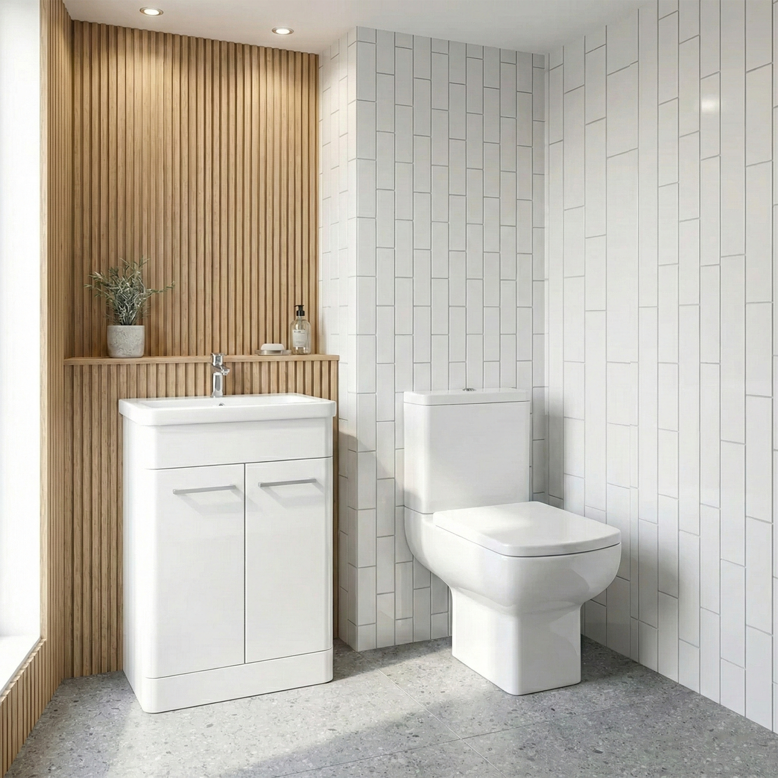 Afern 500mm White Freestanding Vanity Unit with Basin + Rimless Close Coupled Toilet with Seat & Cistern