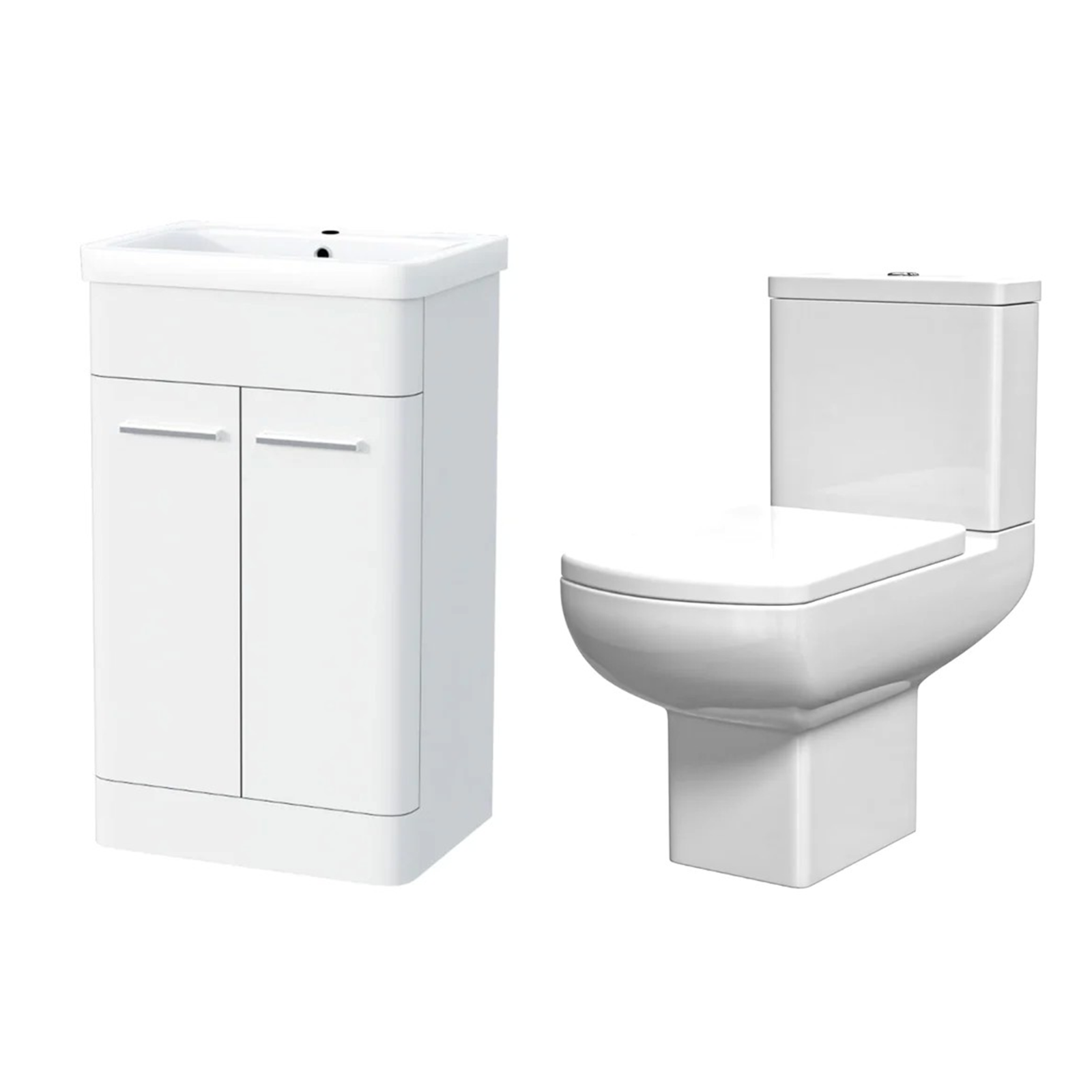 Afern 500mm White Freestanding Vanity Unit with Basin + Rimless Close Coupled Toilet with Seat & Cistern