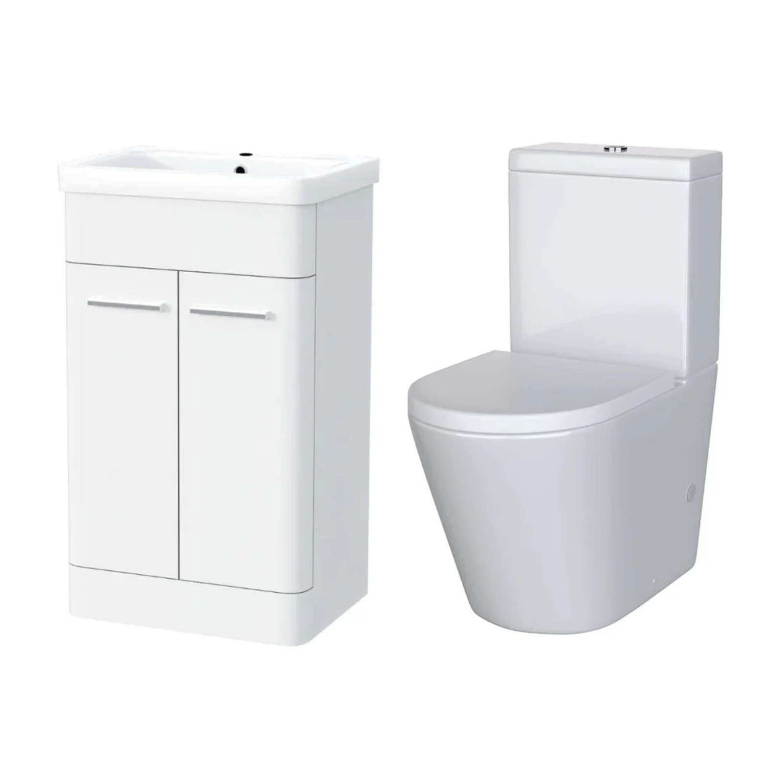 Afern Cloakroom 500mm White Freestanding Vanity Basin Unit & Close Coupled Toilet with Soft Close Seat