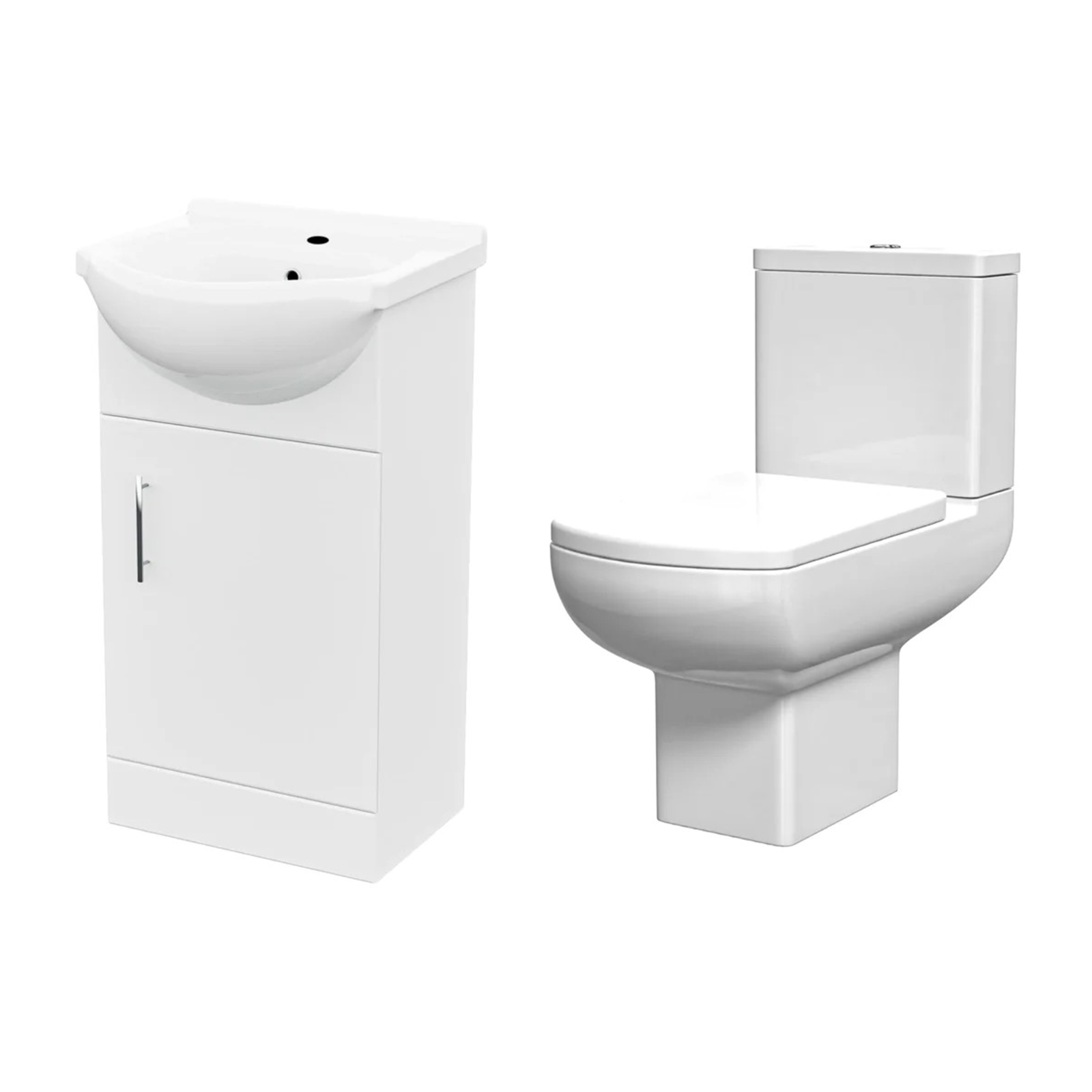 Ellen Cloakroom 450mm White Gloss Floorstanding Vanity Basin Unit & Close Coupled Toilet with Soft Close Seat