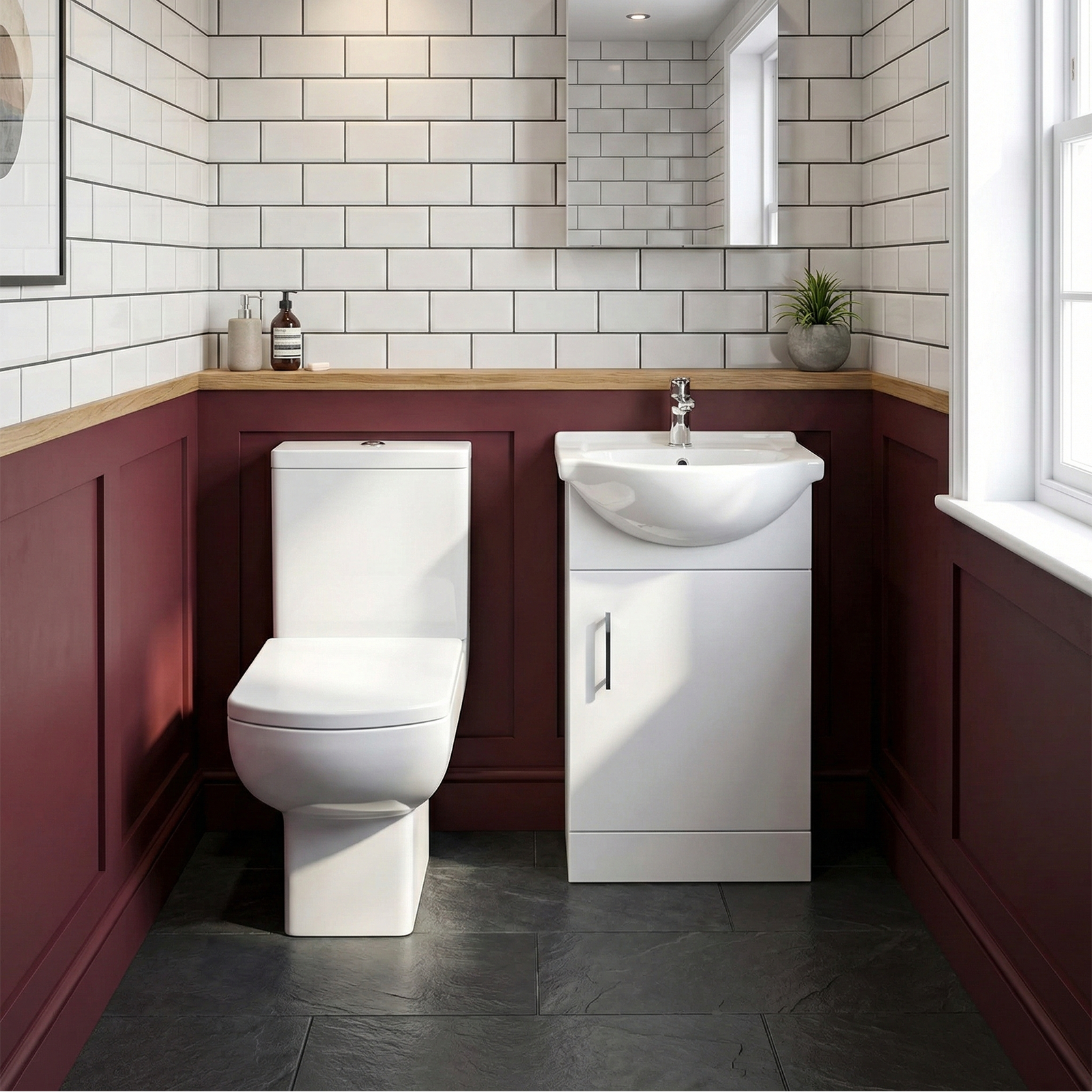 Ellen Cloakroom 450mm White Gloss Floorstanding Vanity Basin Unit & Close Coupled Toilet with Soft Close Seat