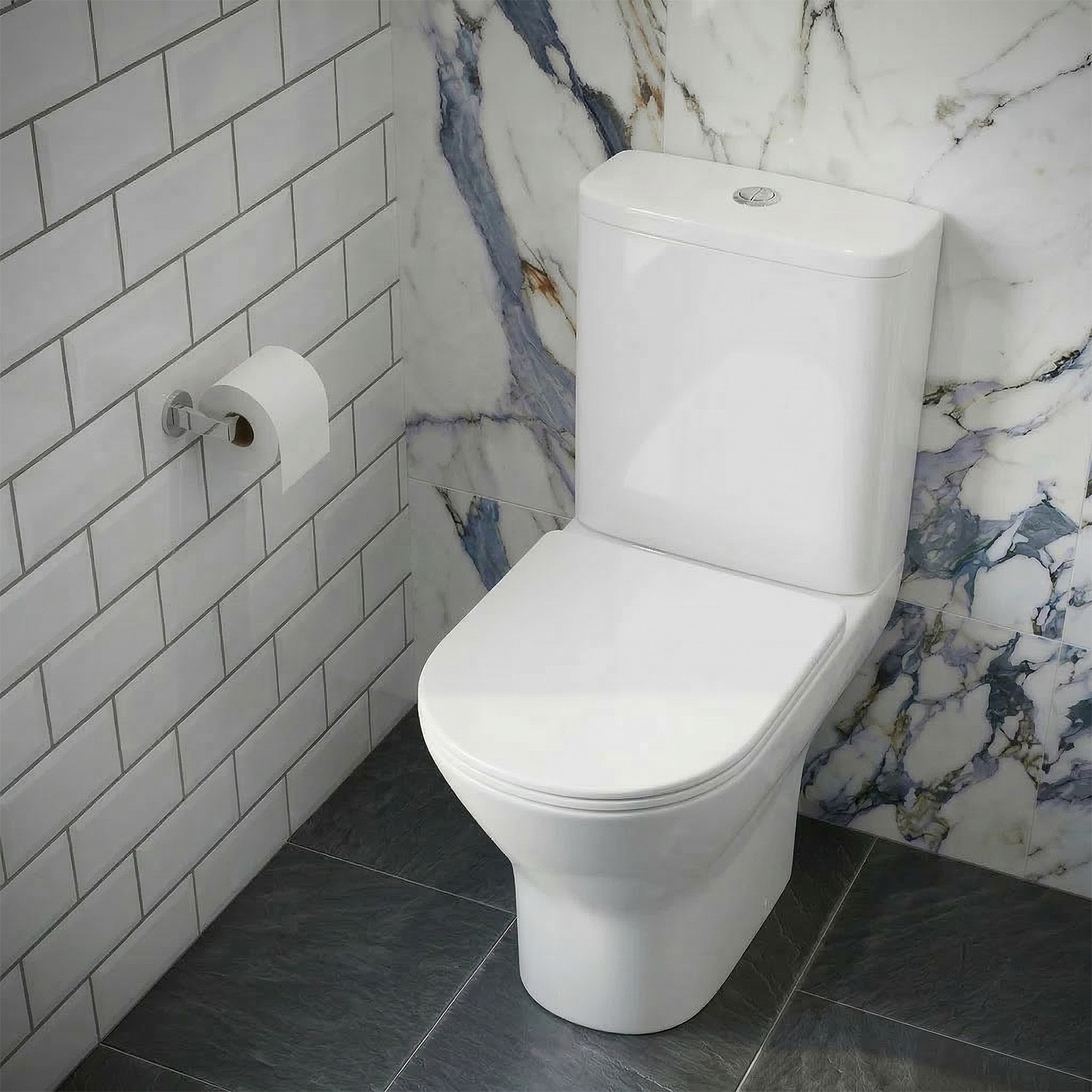 Ellen Cloakroom 450mm White Gloss Cloakroom Floorstanding Vanity Basin Unit & Close Coupled Toilet with Soft Close Seat