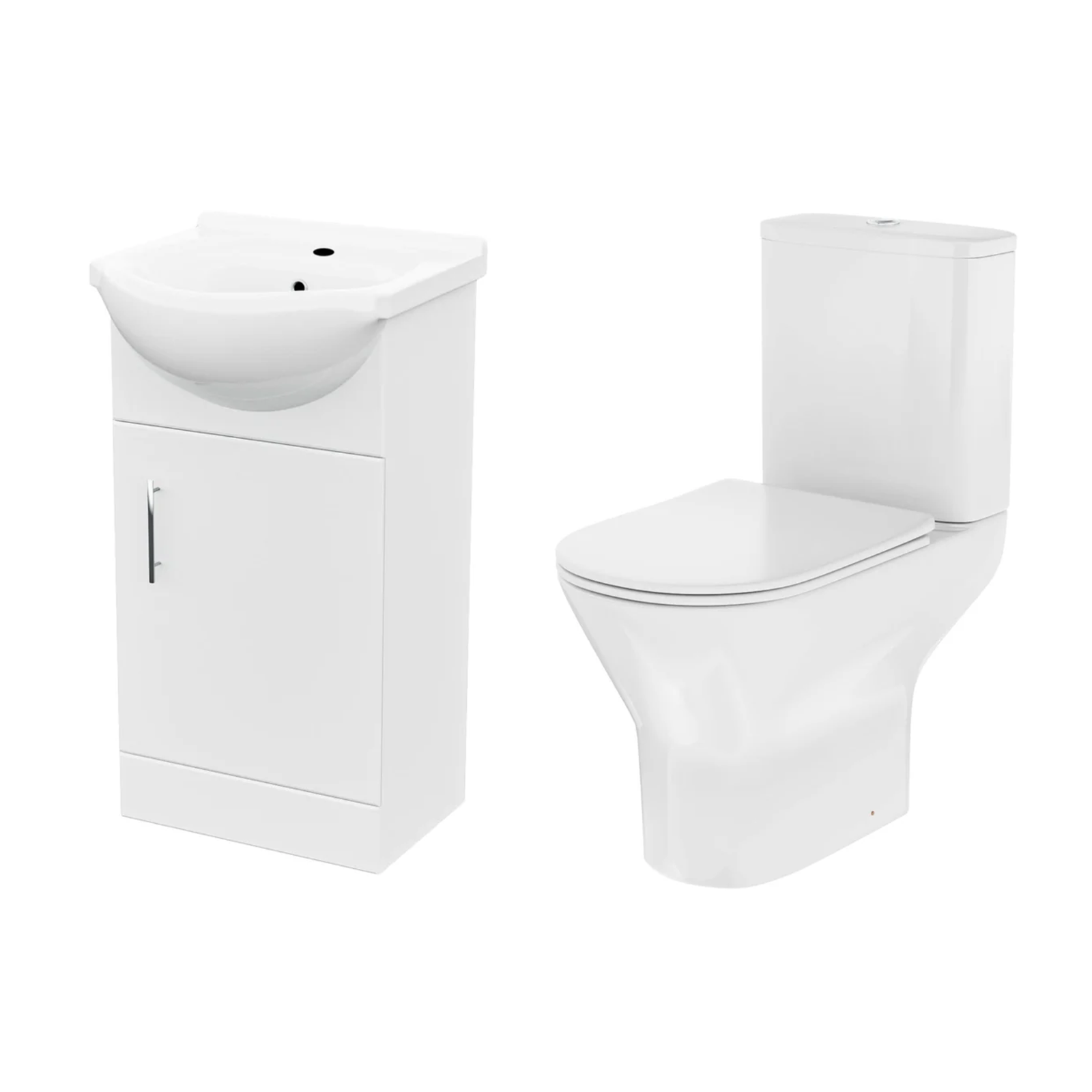 Ellen Cloakroom 450mm White Gloss Cloakroom Floorstanding Vanity Basin Unit & Close Coupled Toilet with Soft Close Seat