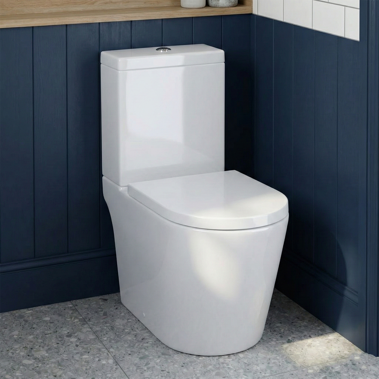 Nanuya 400mm Matte Grey Freestanding Vanity Unit Cabinet with Basin + Oakham Close Coupled Toilet with Soft Close Seat
