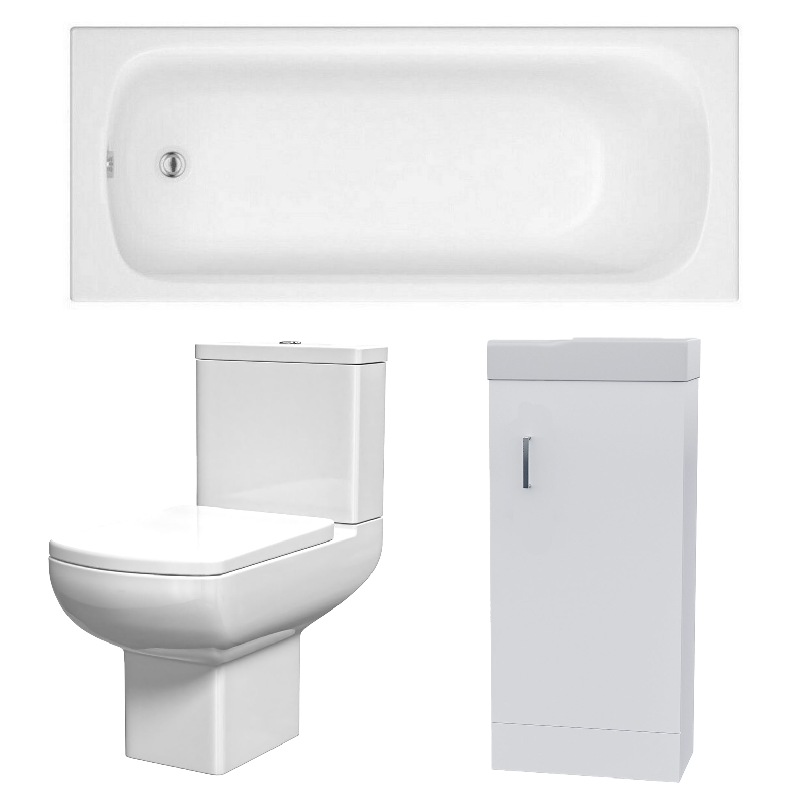 Small Bathroom Suite - Nanuya 1500mm Round Bath, 400mm Cloakroom Basin Vanity & Close Coupled Toilet