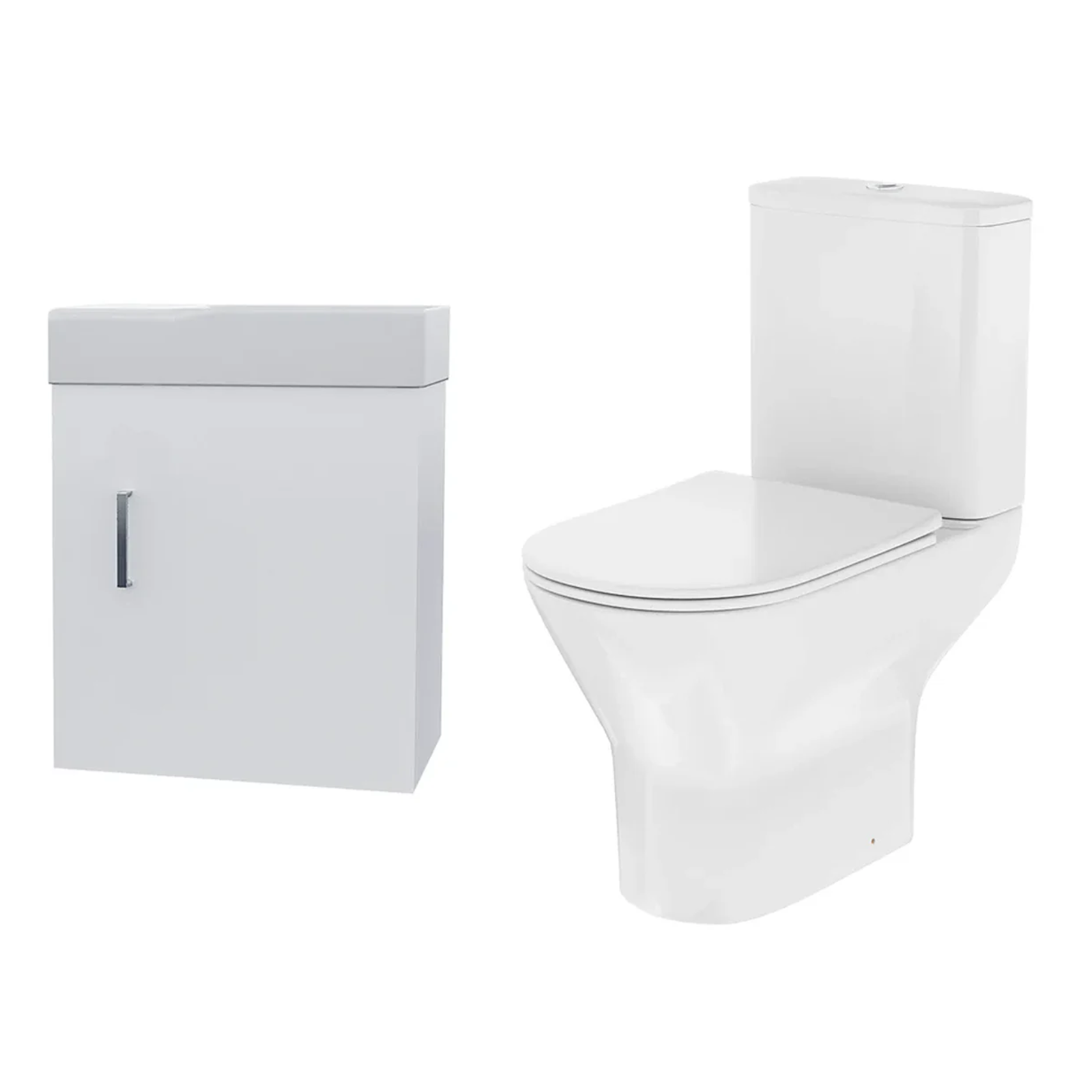 Nanuya Cloakroom 400mm White Wall Hung Vanity Basin Unit & Close Coupled Toilet with Soft Close Seat
