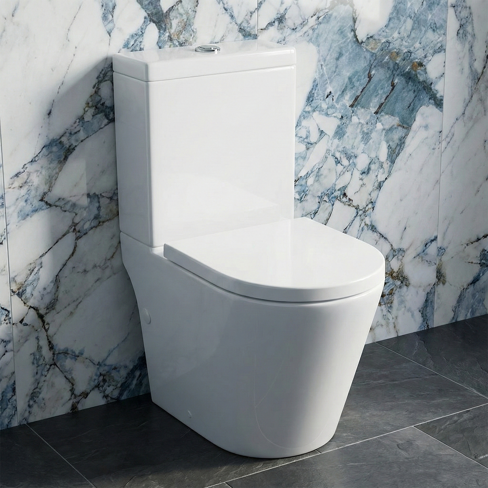 Nanuya 500mm White Wall Hung 2 Drawer Vanity Unit with Basin + Oakham Close Coupled Toilet with Soft Close Seat